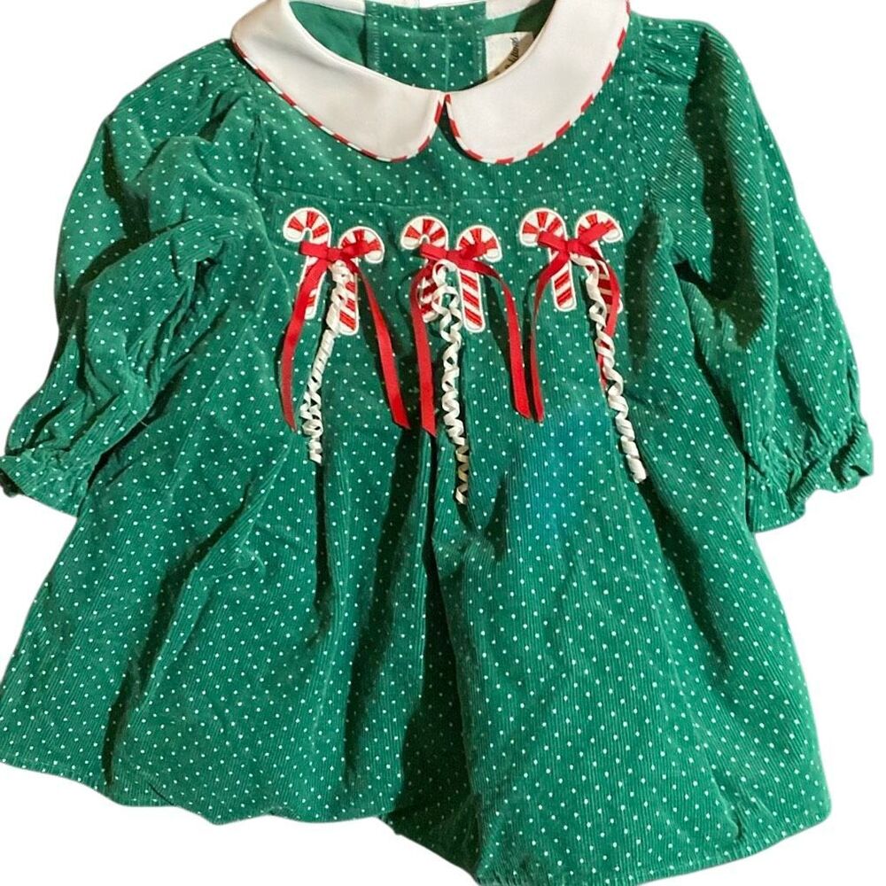 Rare editions toddler girls, green corduroy Christmas dress, 24M
